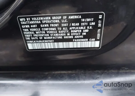 2018 Volkswagen Passat 2.0T Sel Premium из США, поврежденный, VIN 1VWCA7A30JC007927